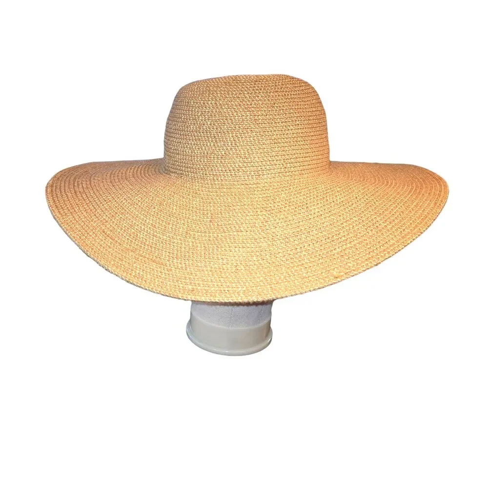 Betmar New York Style Tan Paper Straw Packable Wide Brim Floppy Beach Sun Hat OS